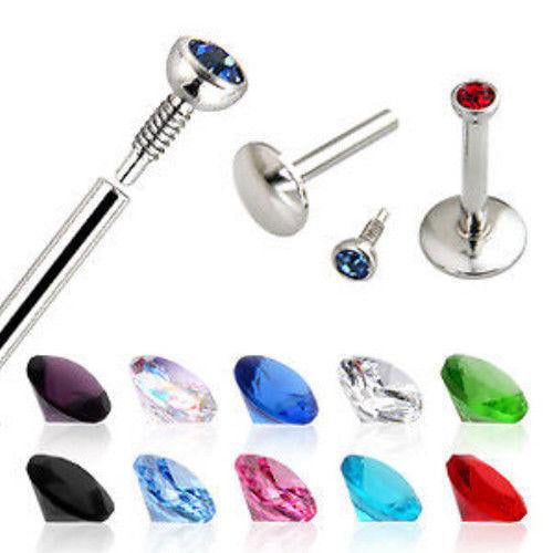 1pc 1/2" Steel Internally Labret Monroe with Tiny 2mm Ball 16G~5/16" 3/8"